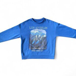 Unisex Blue and white crewneck sweatshirt Graphic Los Angeles